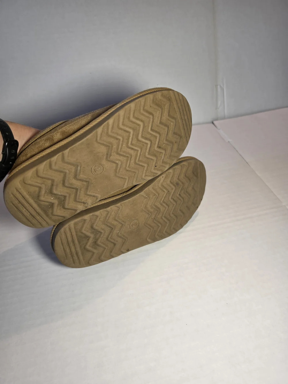 Kids Slip-On Plush Lined Tan Slippers